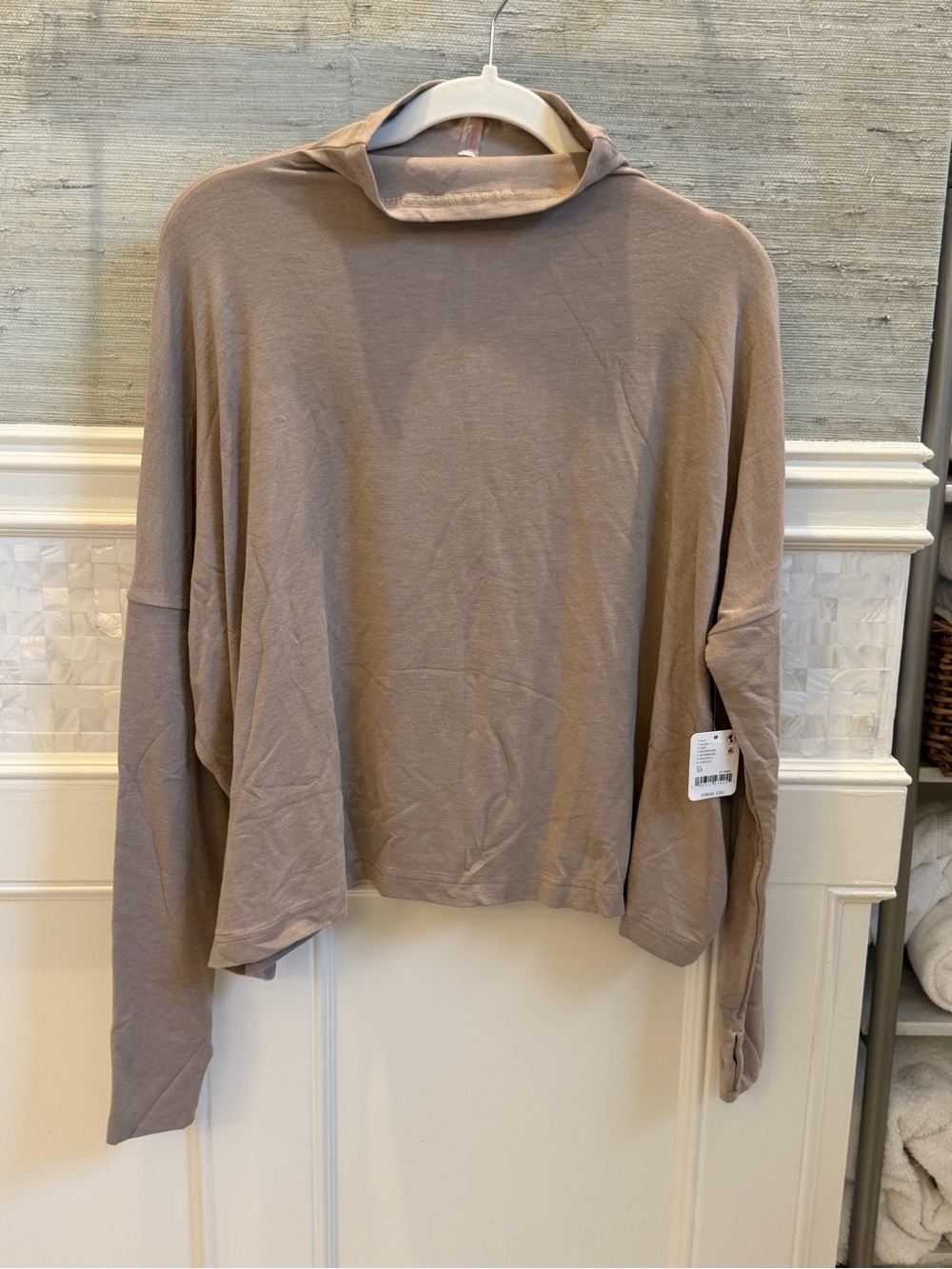 NWT new XS free people movement long sleeve top dolman modal mock neck taupe tan